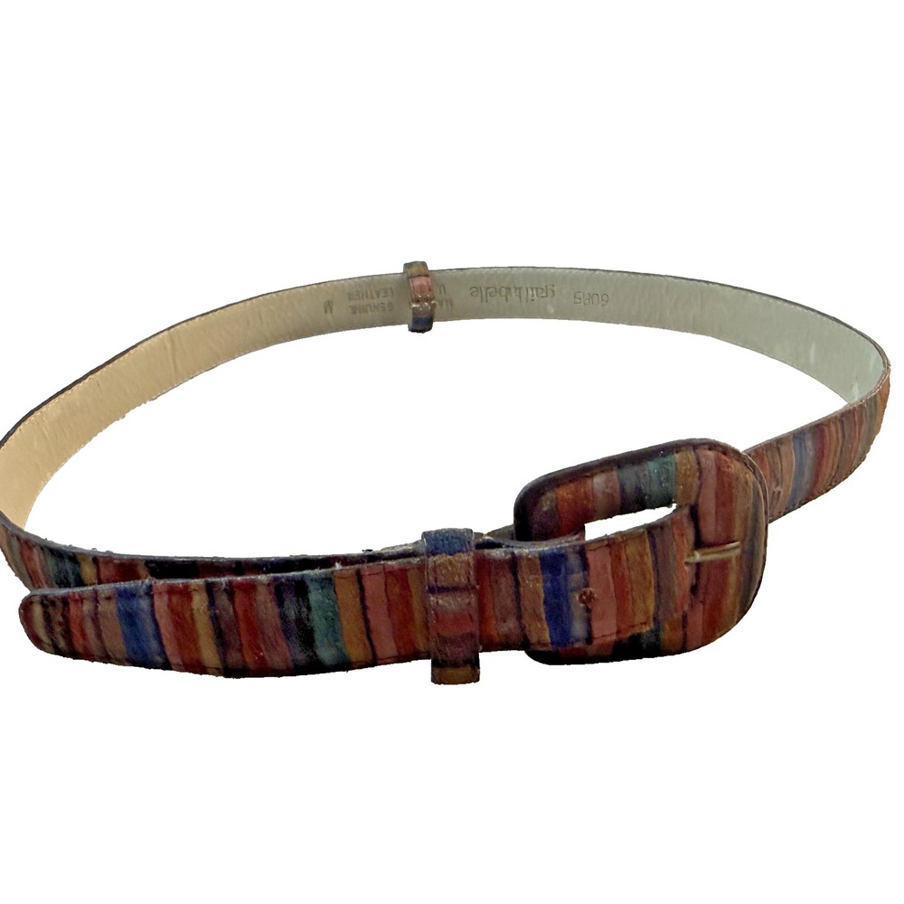 Vintage Gail Labelle Suede Belt Womens M Multicolor Striped Boho Avant Garde USA